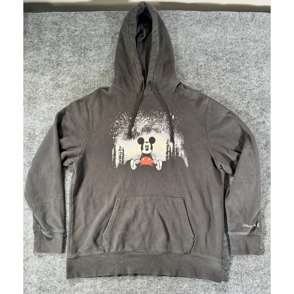 Disney x American Eagle Mickey Mouse Fireworks Hoodie Men's XL Gray Super Soft